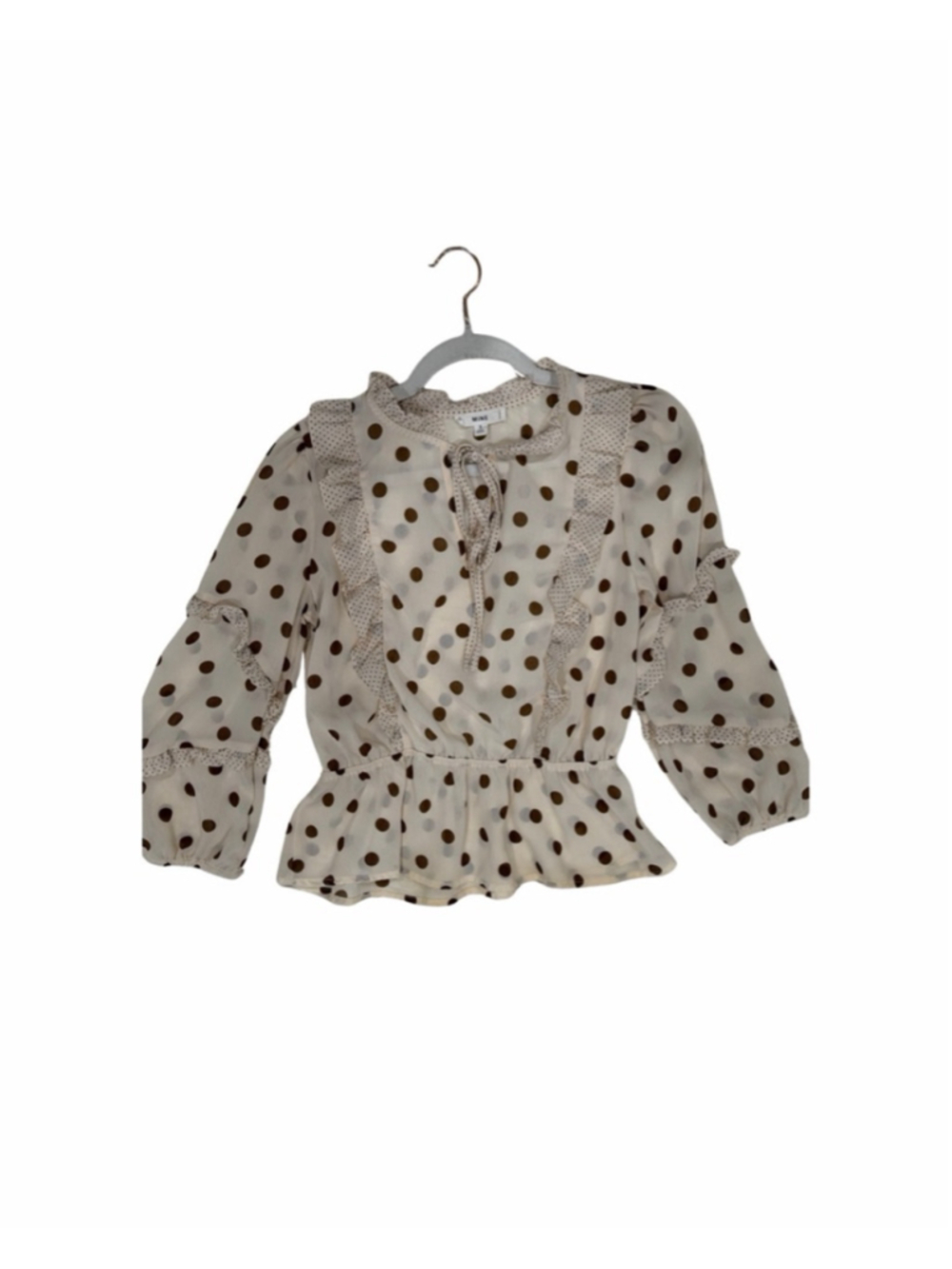 MINE Beige & Brown Polka Dot Ruffle Blouse Size Small